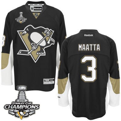 Men Pittsburgh Penguins 3 Olli Maatta Black Team Color Jersey 2016 Stanley Cup Champions Patch