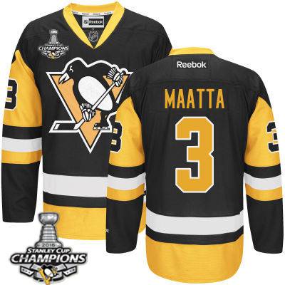 Men Pittsburgh Penguins 3 Olli Maatta Black Third Jersey 2016 Stanley Cup Champions Patch