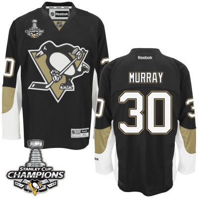 Men Pittsburgh Penguins 30 Matt Murray Black Team Color Jersey 2016 Stanley Cup Champions Patch