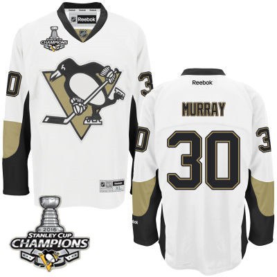 Men Pittsburgh Penguins 30 Matt Murray White Road Jersey 2016 Stanley Cup Champions Patch