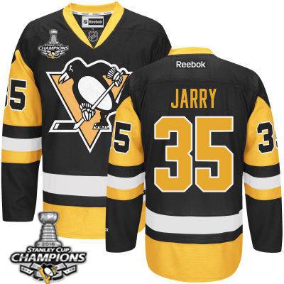Men Pittsburgh Penguins 35 Tristan Jarry Black Third Jersey 2016 Stanley Cup Champions Patch