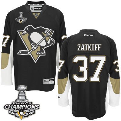 Men Pittsburgh Penguins 37 Jeff Zatkoff Black Team Color Jersey 2016 Stanley Cup Champions Patch