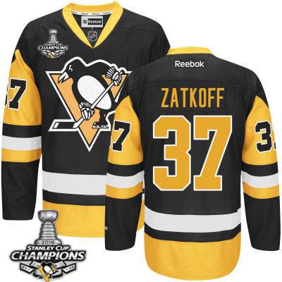 Men Pittsburgh Penguins 37 Jeff Zatkoff Black Third Jersey 2016 Stanley Cup Champions Patch