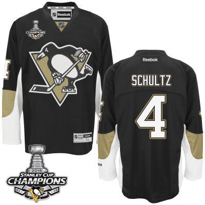 Men Pittsburgh Penguins 4 Justin Schultz Black Team Color Jersey 2016 Stanley Cup Champions Patch