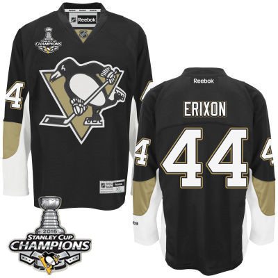 Men Pittsburgh Penguins 44 Tim Erixon Black Team Color Jersey 2016 Stanley Cup Champions Patch