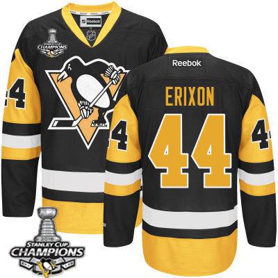 Men Pittsburgh Penguins 44 Tim Erixon Black Third Jersey 2016 Stanley Cup Champions Patch