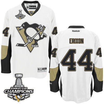 Men Pittsburgh Penguins 44 Tim Erixon White Road Jersey 2016 Stanley Cup Champions Patch