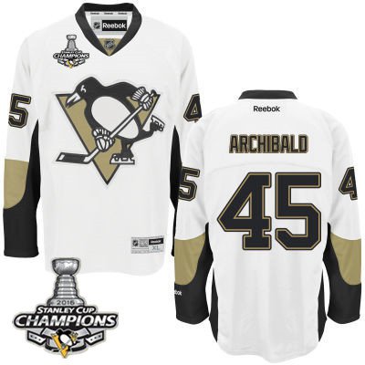 Men Pittsburgh Penguins 45 Josh Archibald White Road Jersey 2016 Stanley Cup Champions Patch
