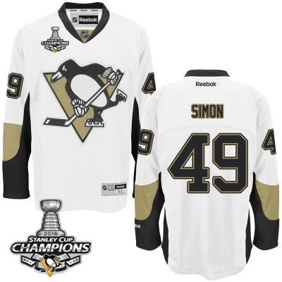 Men Pittsburgh Penguins 49 Dominik Simon White Road Jersey 2016 Stanley Cup Champions Patch