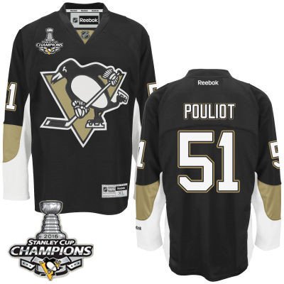 Men Pittsburgh Penguins 51 Derrick Pouliot Black Team Color Jersey 2016 Stanley Cup Champions Patch