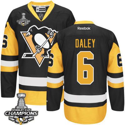 Men Pittsburgh Penguins 6 Trevor Daley Black Third Jersey 2016 Stanley Cup Champions Patch