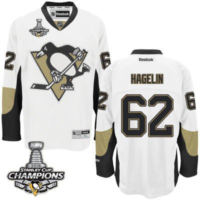 Men Pittsburgh Penguins 62 Carl Hagelin White Road Jersey 2016 Stanley Cup Champions Patch
