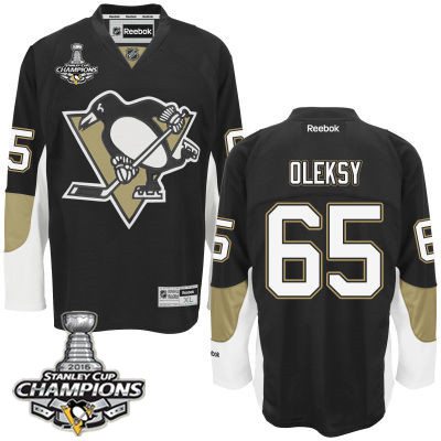 Men Pittsburgh Penguins 65 Steve Oleksy Black Team Color Jersey 2016 Stanley Cup Champions Patch