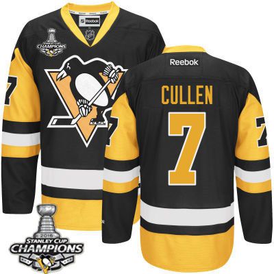 Men Pittsburgh Penguins 7 Matt Cullen Black Third Jersey 2016 Stanley Cup Champions Patch
