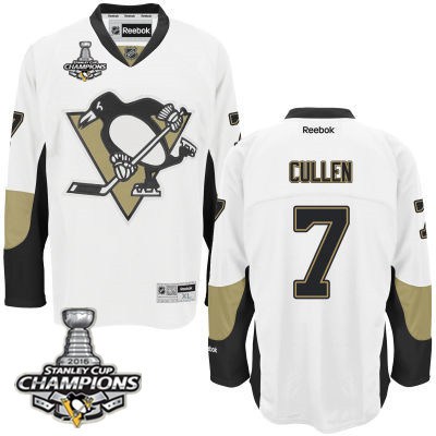 Men Pittsburgh Penguins 7 Matt Cullen White Road Jersey 2016 Stanley Cup Champions Patch