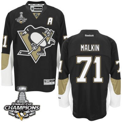 Men Pittsburgh Penguins 71 Evgeni Malkin Black Team Color A Patch Jersey 2016 Stanley Cup Champions Patch