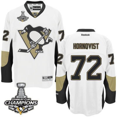 Men Pittsburgh Penguins 72 Patric Hornqvist White Road Jersey 2016 Stanley Cup Champions Patch