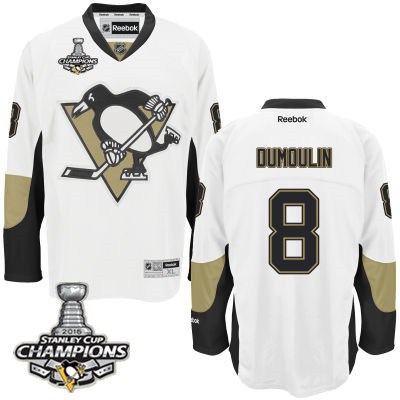 Men Pittsburgh Penguins 8 Brian Dumoulin White Road Jersey 2016 Stanley Cup Champions Patch