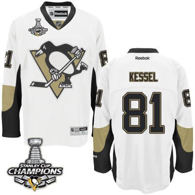 Men Pittsburgh Penguins 81 Phil Kessel White Road Jersey 2016 Stanley Cup Champions Patch