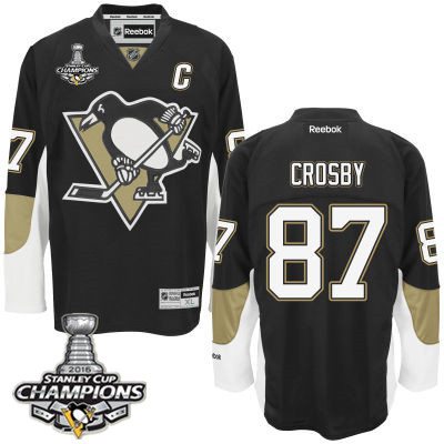 Men Pittsburgh Penguins 87 Sidney Crosby Black Team Color C Patch Jersey 2016 Stanley Cup Champions Patch