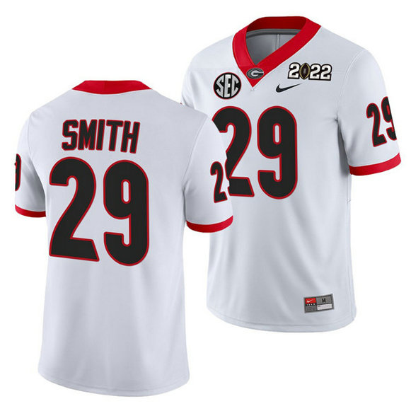 Men’s Georgia Bulldogs #29 Christopher Smith 2022 Patch White College Football Stitched Jersey