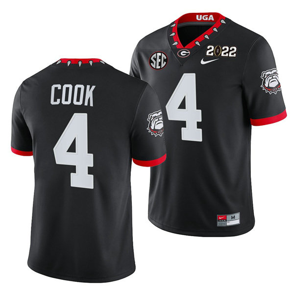 Men’s Georgia Bulldogs #4 James Cook 2022 Patch Black College Football Stitched Jersey