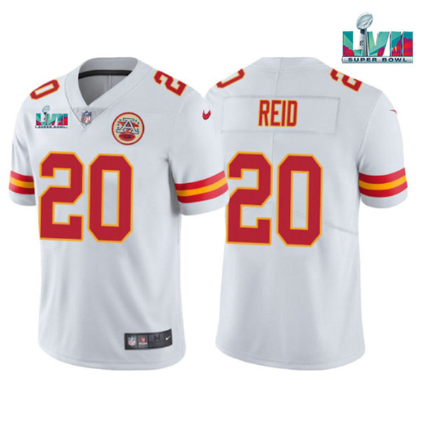 Men’s Kansas City Chiefs #20 Justin Reid White Super Bowl LVII Patch Vapor Untouchable Limited Stitched Jersey