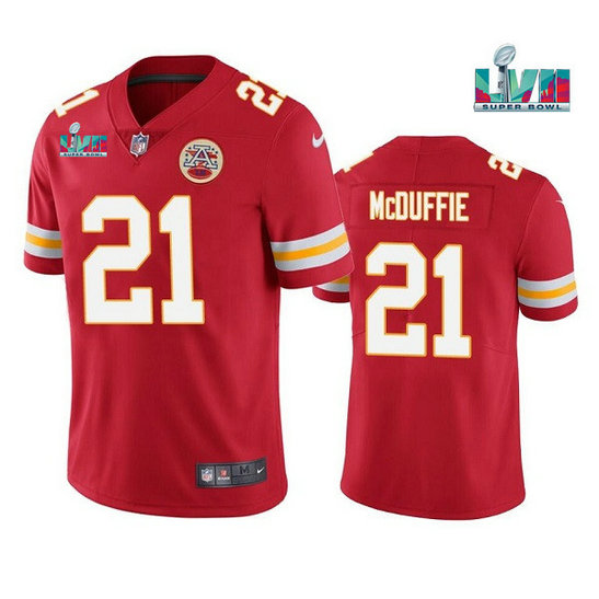 Men’s Kansas City Chiefs #21 Trent McDuffie Red Super Bowl LVII Patch Vapor Untouchable Limited Stitched Jersey