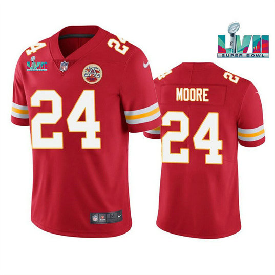 Men’s Kansas City Chiefs #24 Skyy Moore Red Super Bowl LVII Patch Vapor Untouchable Limited Stitched Jersey