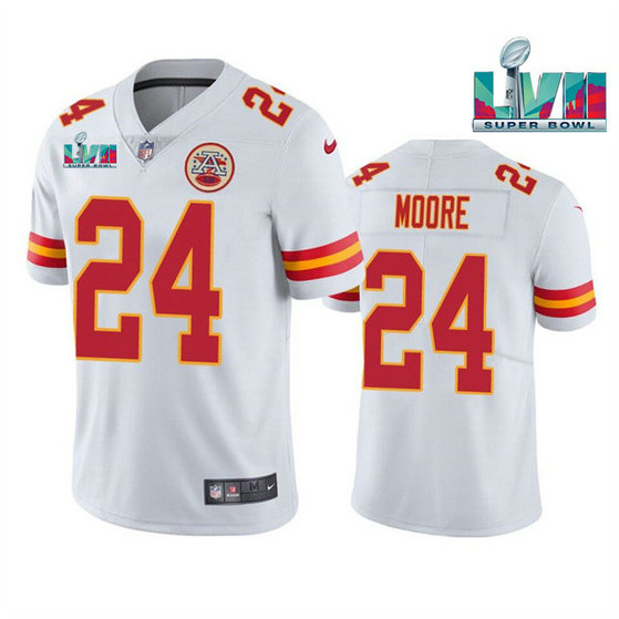 Men’s Kansas City Chiefs #24 Skyy Moore White Super Bowl LVII Patch Vapor Untouchable Limited Stitched Jersey