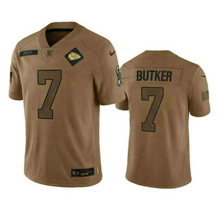 Men’s Kansas City Chiefs #7 Harrison Butker 2023 Brown Salute To Service Limited Stitched Jersey