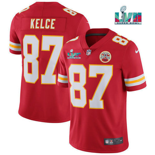 Men’s Kansas City Chiefs #87 Travis Kelce Red Super Bowl LVII Patch Vapor Untouchable Limited Stitched Jersey1