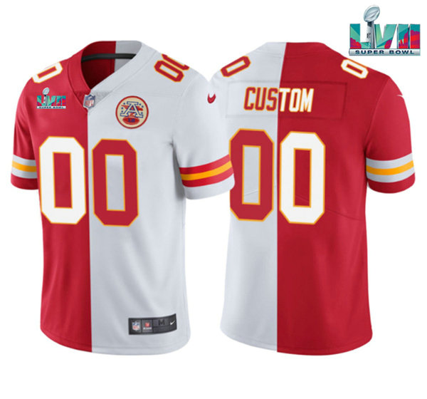 Men’s Kansas City Chiefs Active Player Custom Red White Split Super Bowl LVII Patch Vapor Untouchable Limited Stitched Jersey
