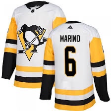 Men’s Penguins #6 Marino White Authentic Stitched Hockey Jersey