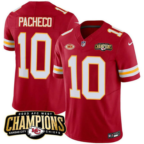 Men Kansas City Chiefs #10 Isiah Pacheco Red 2023 F.U.S.E. AFC West Champions With NKH Patch Vapor Untouchable Limited Football Stitched Jersey
