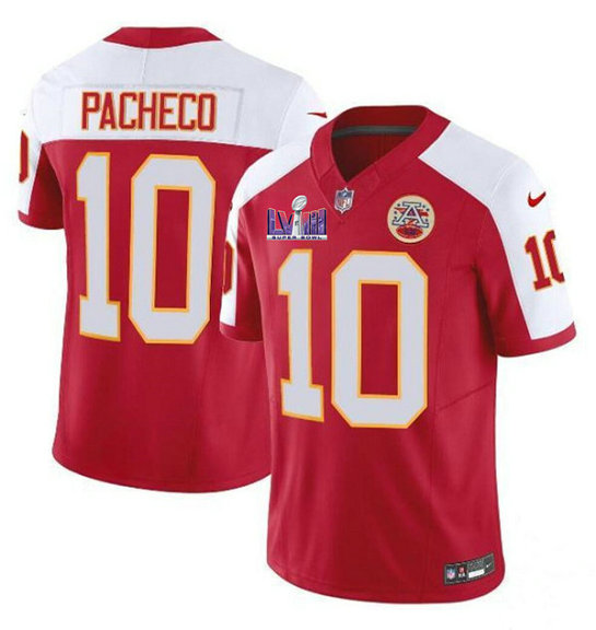 Men's Kansas City Chiefs #10 Isiah Pacheco Red White 2024 F.U.S.E. Super Bowl LVIII Patch Vapor Untouchable Limited Jersey