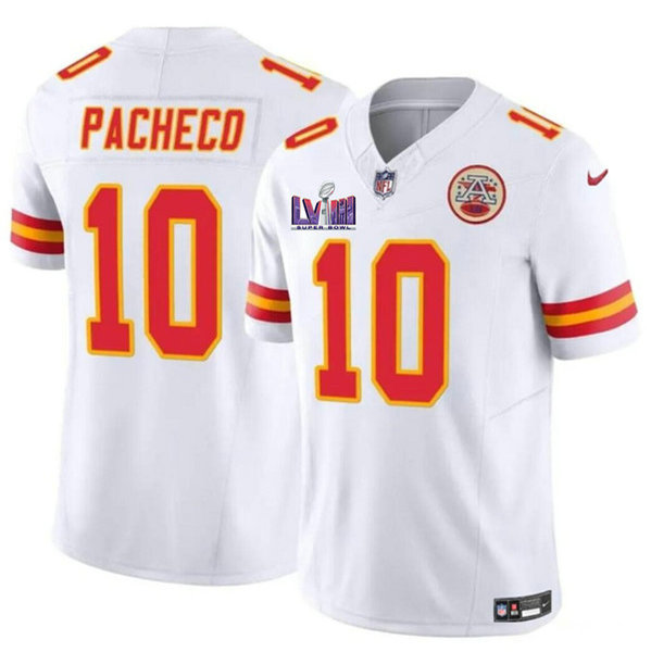 Men's Kansas City Chiefs #10 Isiah Pacheco White F.U.S.E. Super Bowl LVIII Patch Vapor Untouchable Limited Jersey