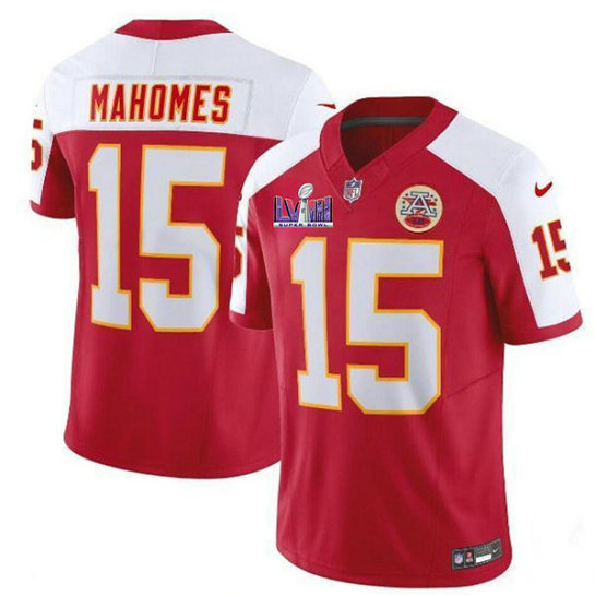Men's Kansas City Chiefs #15 Patrick Mahomes Red White 2024 F.U.S.E. Super Bowl LVIII Patch Vapor Untouchable Limited Jersey