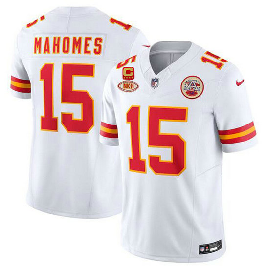 Men’s Kansas City Chiefs #15 Patrick Mahomes White 2024 F.U.S.E. With NKH Patch And 4 star C Patch Vapor Untouchable Limited Football Stitched Jersey