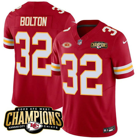 Men Kansas City Chiefs #32 Nick Bolton Red 2023 F.U.S.E. AFC West Champions With NKH Patch Vapor Untouchable Limited Football Stitched Jersey