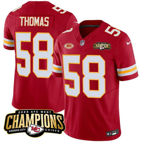 Men Kansas City Chiefs #58 Derrick Thomas Red 2023 F.U.S.E. AFC West Champions With NKH Patch Vapor Untouchable Limited Football Stitched Jersey