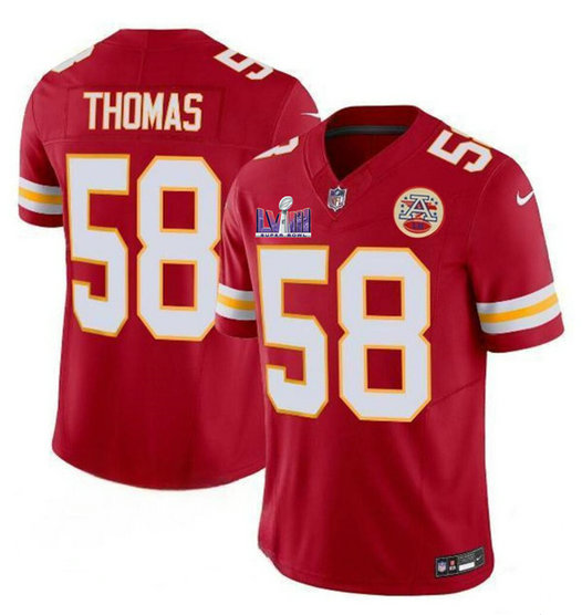 Men's Kansas City Chiefs #58 Derrick Thomas Red 2024 F.U.S.E. Super Bowl LVIII Patch Vapor Untouchable Limited Jersey