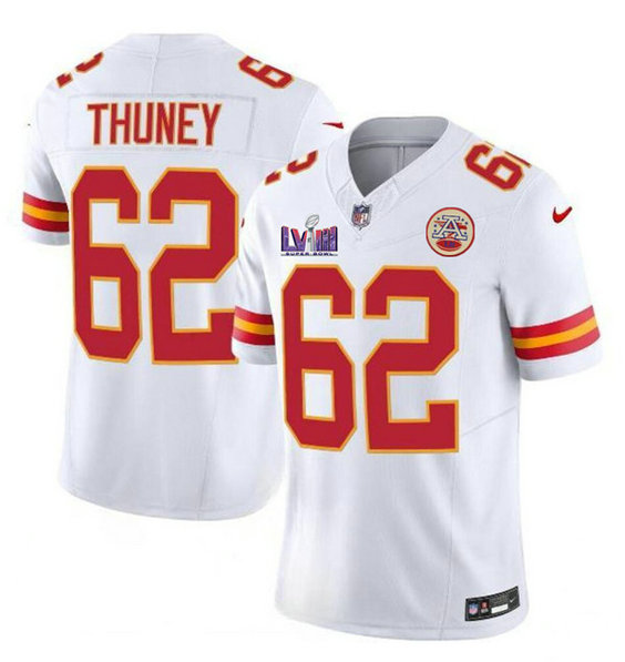 Men's Kansas City Chiefs #62 Joe Thuney White 2024 F.U.S.E. Super Bowl LVIII Patch Vapor Untouchable Limited Jersey