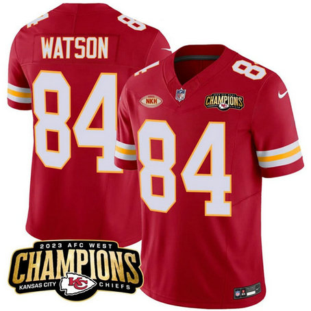 Men Kansas City Chiefs #84 Justin Watson Red 2023 F.U.S.E. AFC West Champions With NKH Patch Vapor Untouchable Limited Football Stitched Jersey