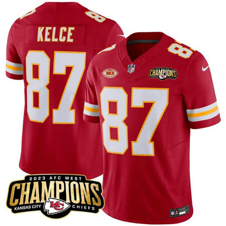 Men Kansas City Chiefs #87 Travis Kelce Red 2023 F.U.S.E. AFC West Champions With NKH Patch Vapor Untouchable Limited Football Stitched Jersey