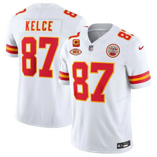 Men's Kansas City Chiefs #87 Travis Kelce White 2024 F.U.S.E. With NKH Patch And 4 star C Patch Vapor Untouchable Limited Jersey