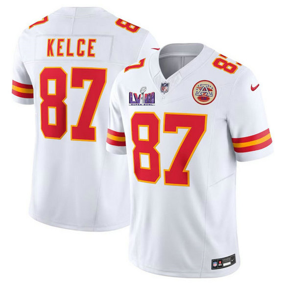 Men's Kansas City Chiefs #87 Travis Kelce White F.U.S.E. Super Bowl LVIII Patch Vapor Untouchable Limited Jersey