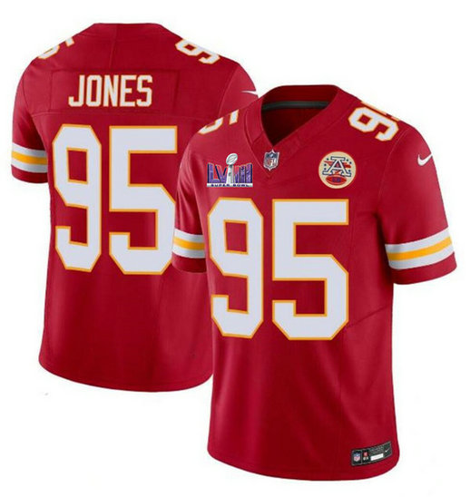 Men's Kansas City Chiefs #95 Chris Jones Red 2024 F.U.S.E. Super Bowl LVIII Patch Vapor Untouchable Limited Jersey
