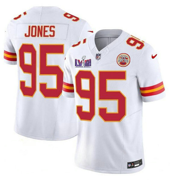 Men's Kansas City Chiefs #95 Chris Jones White 2024 F.U.S.E. Super Bowl LVIII Patch Vapor Untouchable Limited Jersey
