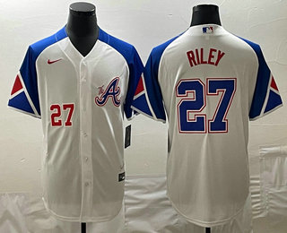 Mens Atlanta Braves #27 Austin Riley Number White 2023 City Connect Cool Base Stitched Jersey